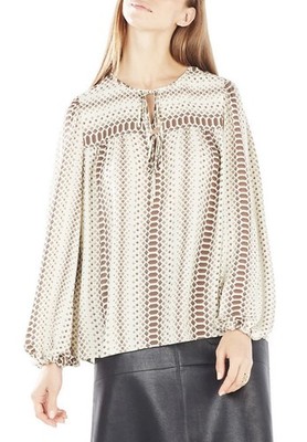 NEW BCBG MAX AZRIA KHAKI COMBO LORELLA LONGSLEEVE TOP IKO1U946/2B5 Size Small