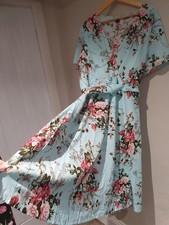 PRETTY PALE GREEN PAISLEY FLORAL PRINT SUMMER SUN DRESS 18 20
