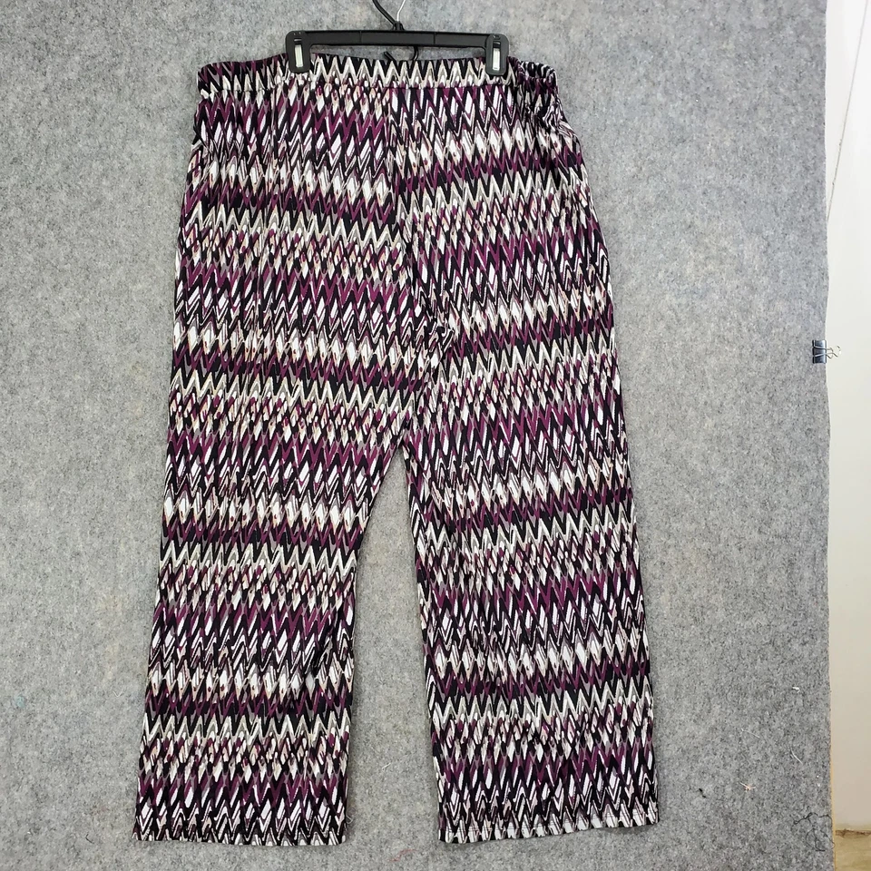 New Directions Pants Womens 3X Black Purple Chevron Print Wide Leg Pull On USA - Image 4 of 4