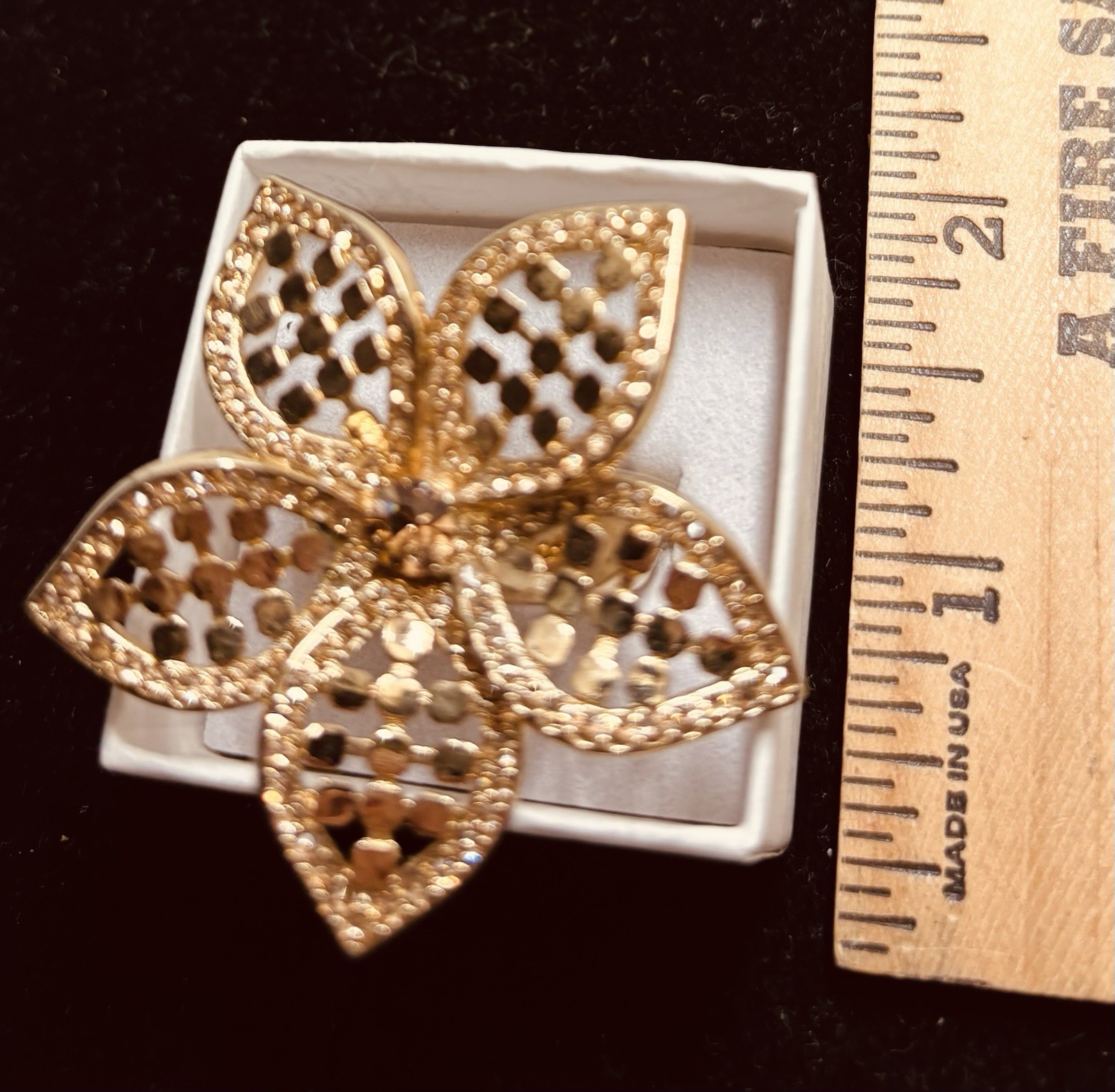 Large Flower Statement Ring Yellow Topaz Rhinesto… - image 3