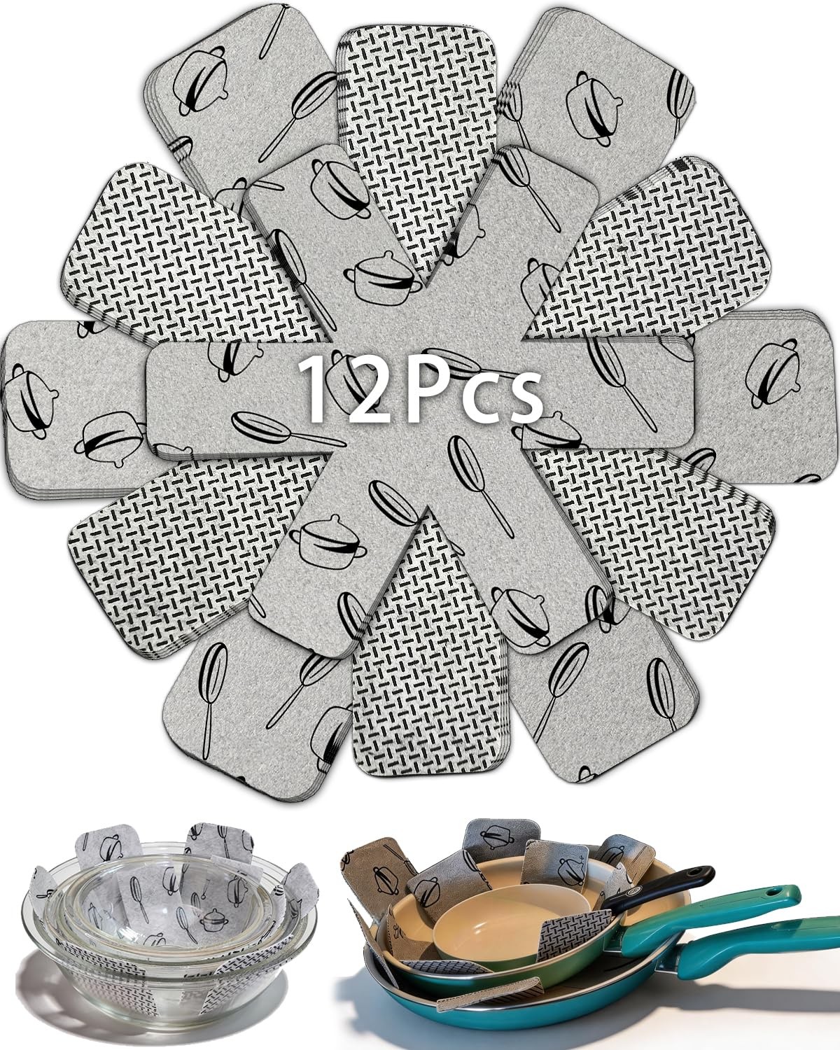 Pot and Pan Protectors, Set of 12 and 3 Different Size, Cookware Protector Se...