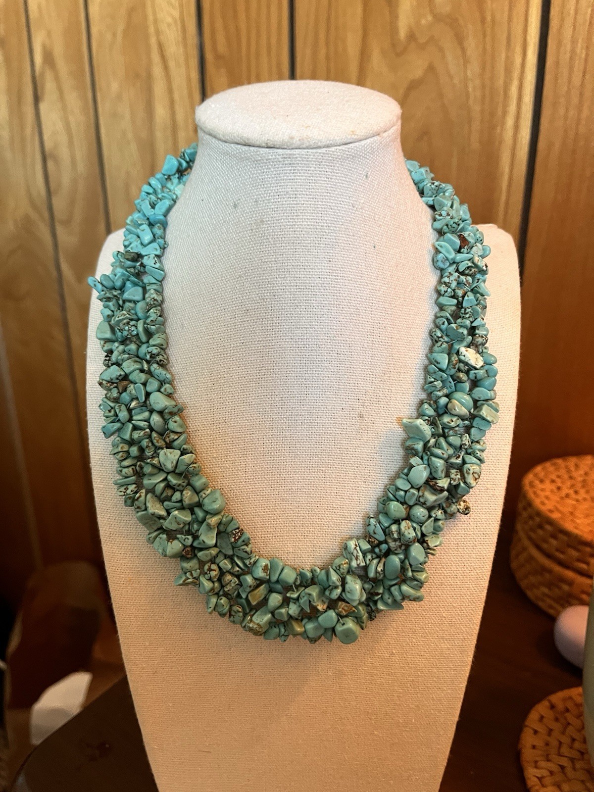 Stabilized Turquoise Chip Multi Strand Necklace H… - image 1