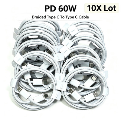 10X USB C to USB C Cable 60W(3A) Braided Type C Fast Charger for iPhone 17 16 15