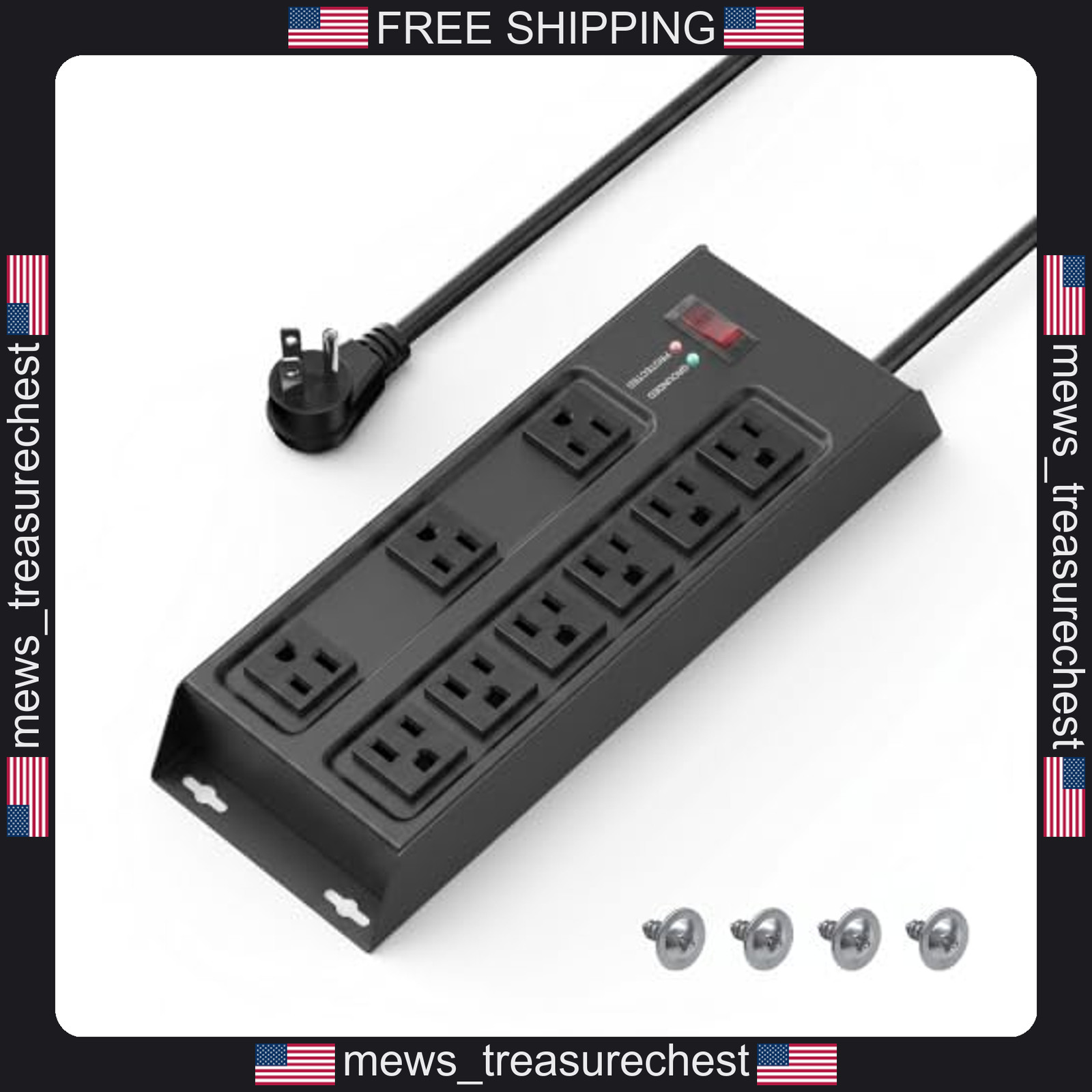 Heavy Duty Metal Power Strip Surge Protector 9 Outlets 4 ft Cord