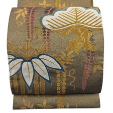 Fukuro Obi Kimono Belt Gold Silk Used 428cm Long Sash Traditional