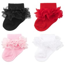 Baby Girls Socks Eyelet Ruffle Frilly Lace Summer Thin Dress Socks for Newbor...