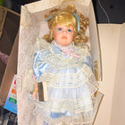 The Prestige Collection Porcelain Doll Blonde Curly Hair Blue Dress Blue Eyes — photo 1