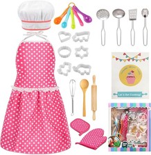 Chef Set for Girls Ages 3-5 Kids Cooking Set with Apron Kitchen Toys