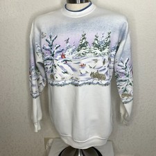 Vtg Winter Snowy Nature Cardinals Crewneck Sweatshirt L/XL Artisans Sunschein