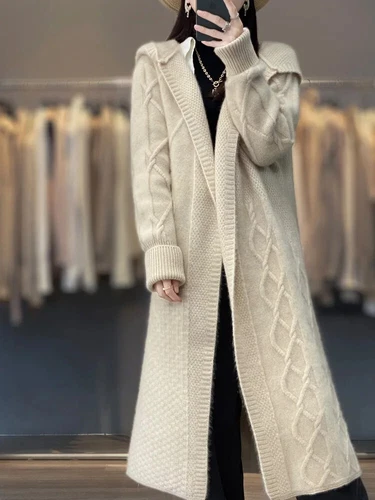 Winter 100% Women's Cardigan Long Sleeve Autumn Sweater Knitwear Long Coat