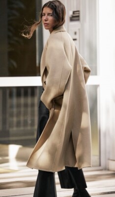 ZARA DOUBLE FACED WOOL BLEND COAT ZW COLLECTION TAUPE BROWN XS-S