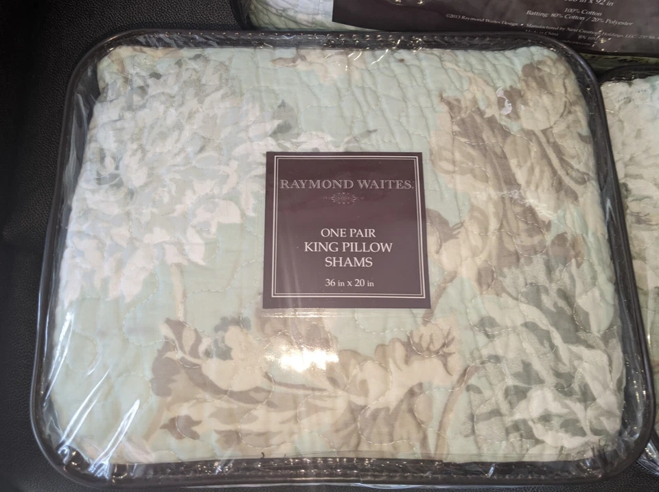 Raymond Waites King Quilted Coverlet, 2 King Shams & 2 Standard Shams Floral - Image 4 of 4