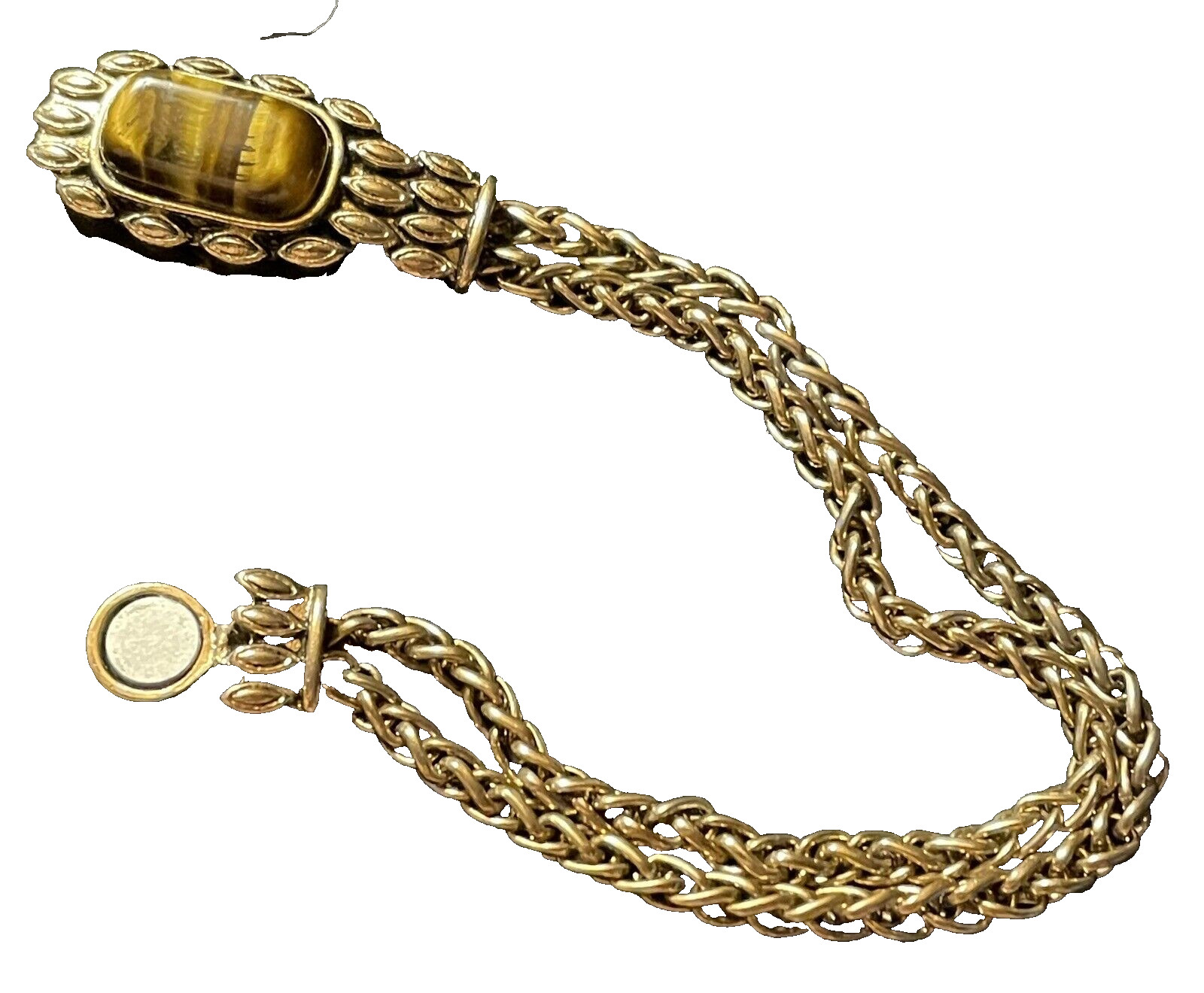 Tiger Eye Rectangular Stone Double Chain Gold Ton… - image 6