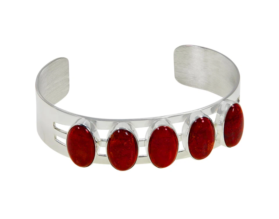 JAY KING из чистого серебра овальный 5-камень красный коралл манжеты браслет - новый в коробке - Изображение 2 из 4