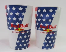 Red Bull Energy American Flag Cups Lot of 2 Patriotic Stars USA Promo Drinkware