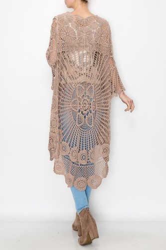 Nwt crochet ORIGAMI cardigan LACE VINTAGE WESTERN SM-3X KIMONO taupe bohemian - Picture 5 of 11