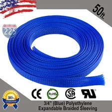 50 FT 3/4" Blue Expandable Wire Cable Sleeving Sheathing Braided Loom Tubing US