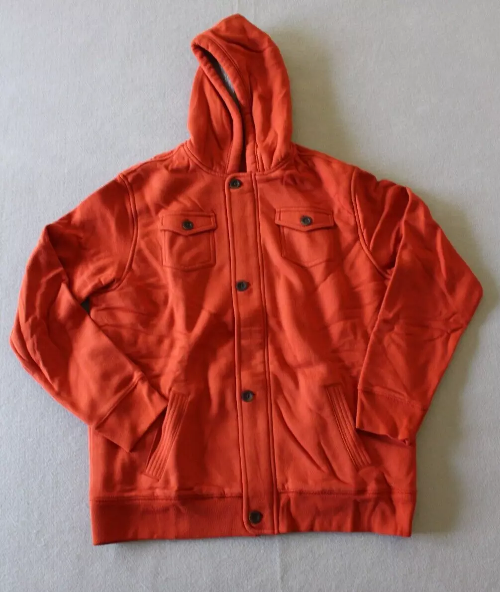 Lands End Coat Mens Extra Large Sherpa Lined Copper Brown Hoodie Jacket Zip Up