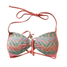 Luli Fama Fuego Divino Coral Multicolor Lace Padded Bikini Top - Size XS