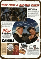 1944 WWII B-17 Bomber Waist Gunner Camel Cigarette DECORATIVE REPLICA METAL SIGN