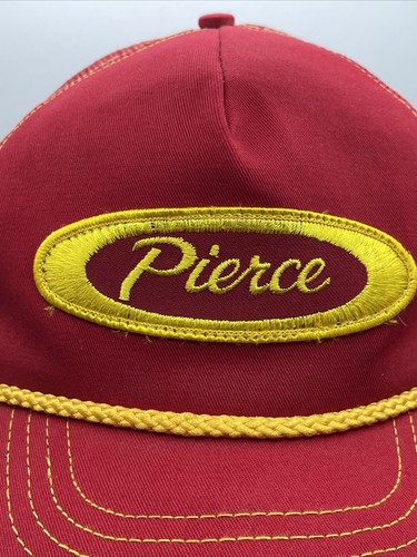Vintage 80s PIERCE Manufacturing Fire Truck Snapback Trucker Hat Braided Mesh - Picture 2 of 13