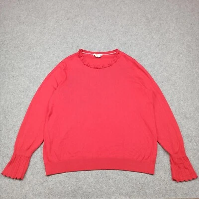 Boden Femmes Sweat Taille UK 22 DE 48 Rouge Laine coton Tricot Pull Ruche - Photo 1/4