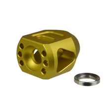 Gold Low Concussion Muzzle Brake Compensator 1.6" Tanker 1/2x28 TPI For 9mm