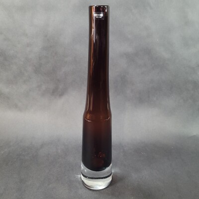 Krosno Poland Art Glass Vase Small 12 in Tall Wine Amber Original Sticker
