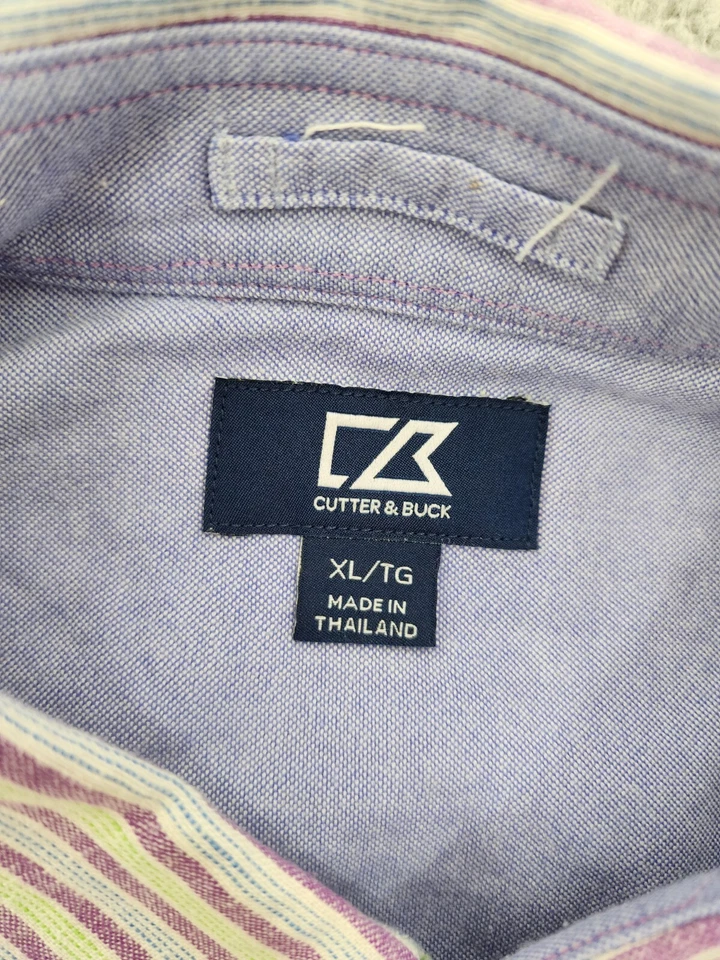 Mens Shirt Extra Large Striped Short Sleeve Linen Cotton Adult Casual - Image 3 of 4