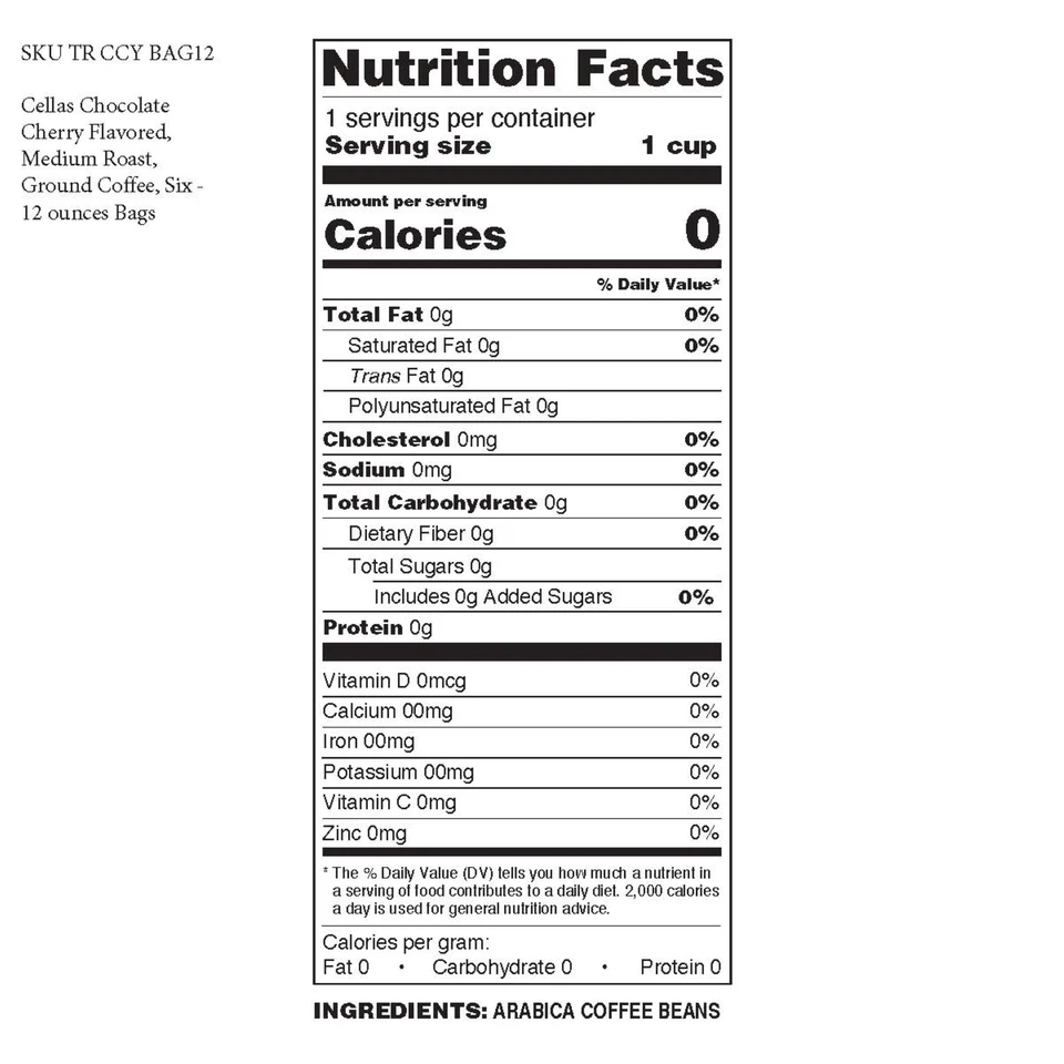 Cellas sabor chocolate cereja, torrado médio, café moído, sacos de seis a 12 onças - Imagem 3 de 4