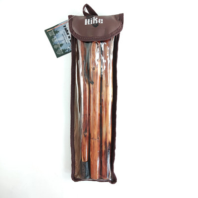 3 part Wooden Walking Stick with Compass and Pouch - Take A Hike - Leaf Carving