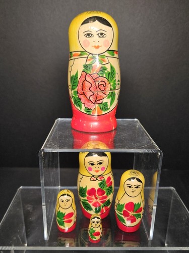 Bambola russa nido set 5 pezzi vintage dipinta a mano URSS autentica - Foto 2 di 5