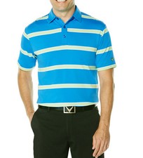 New Callaway Opti Dri Performance Magnetic Blue Rugby Striped Golf Polo Shirt