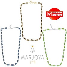 Collana stile rosario,swarovski neri,verdi,blu,arcobaleno e argento 925 e dorato