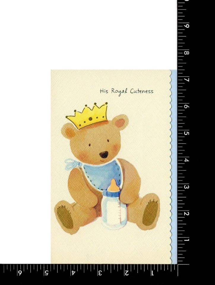 Linda Tarjeta NUEVA BEBÉ NIÑO, Oso de Peluche Príncipe Corona Real por American Greetings +✉ Foto 3 de 4