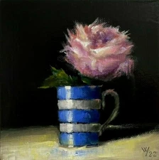 Original Oil Painting Still Life Impressionism Realism Rose 6 x 6" Flower Mug