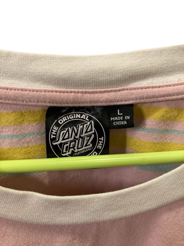Santa Cruz Original Striped Long Sleeve Shirt L - Pink Pastel Distressed - Picture 3 of 6