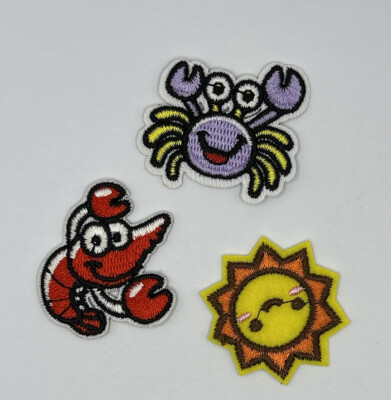 MR ALE x3 Patches Smile Sun + Red Lobster + Crab Embroidered Iron-On/Sew-On P191