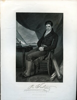 FINE 1867 Engraving  ROBERT FULTON, New York Engineer Inventor of STEAMBOAT Fame