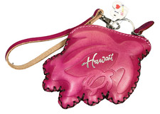 Hawaii Pink Sea Turtle Wristlet Leather Coin Purse Zip Keychain Souvenir Bag