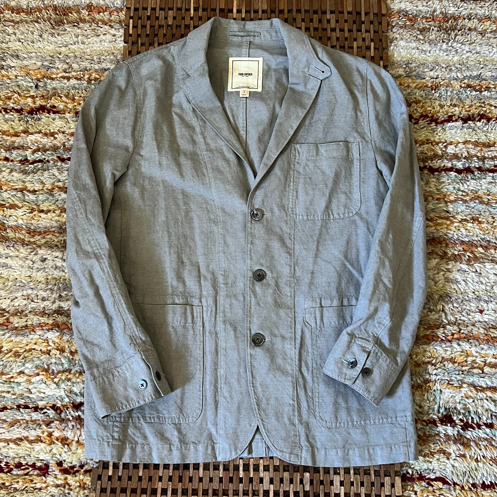 Todd Snyder Chambray Button Down Chore Jacket Blazer Sport Goat Grey Large L