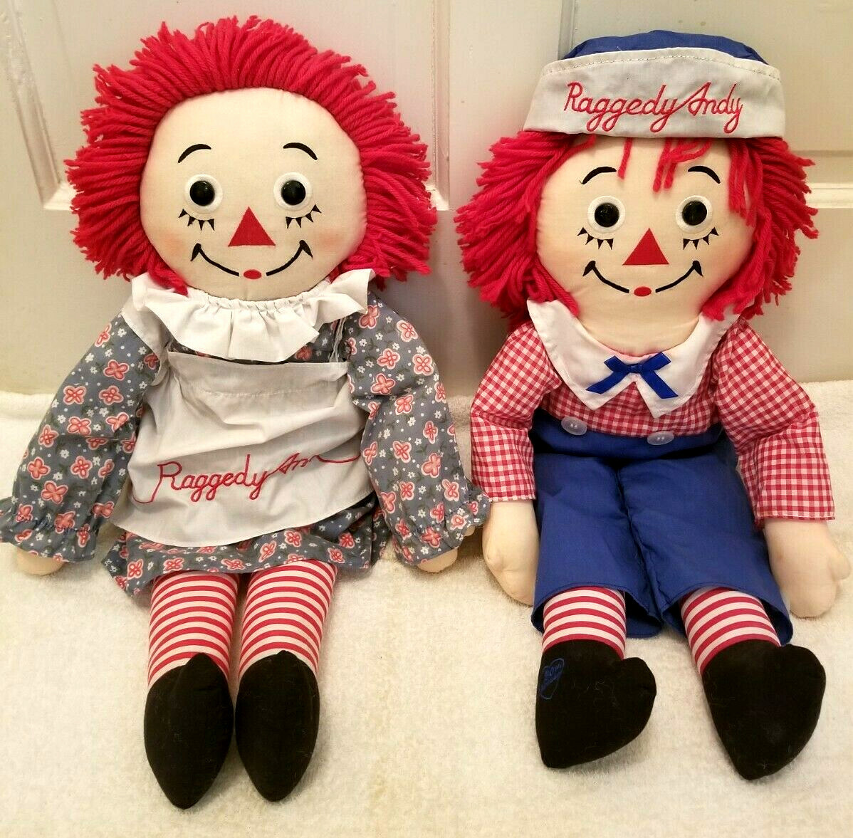 Raggedy Ann + Raggedy Andy Set Nice Stuffed Cloth Dolls Poseable