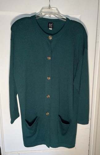 Helen Hsu Vintage Santana Knit Long Cardigan Sweater Green Size L. d50