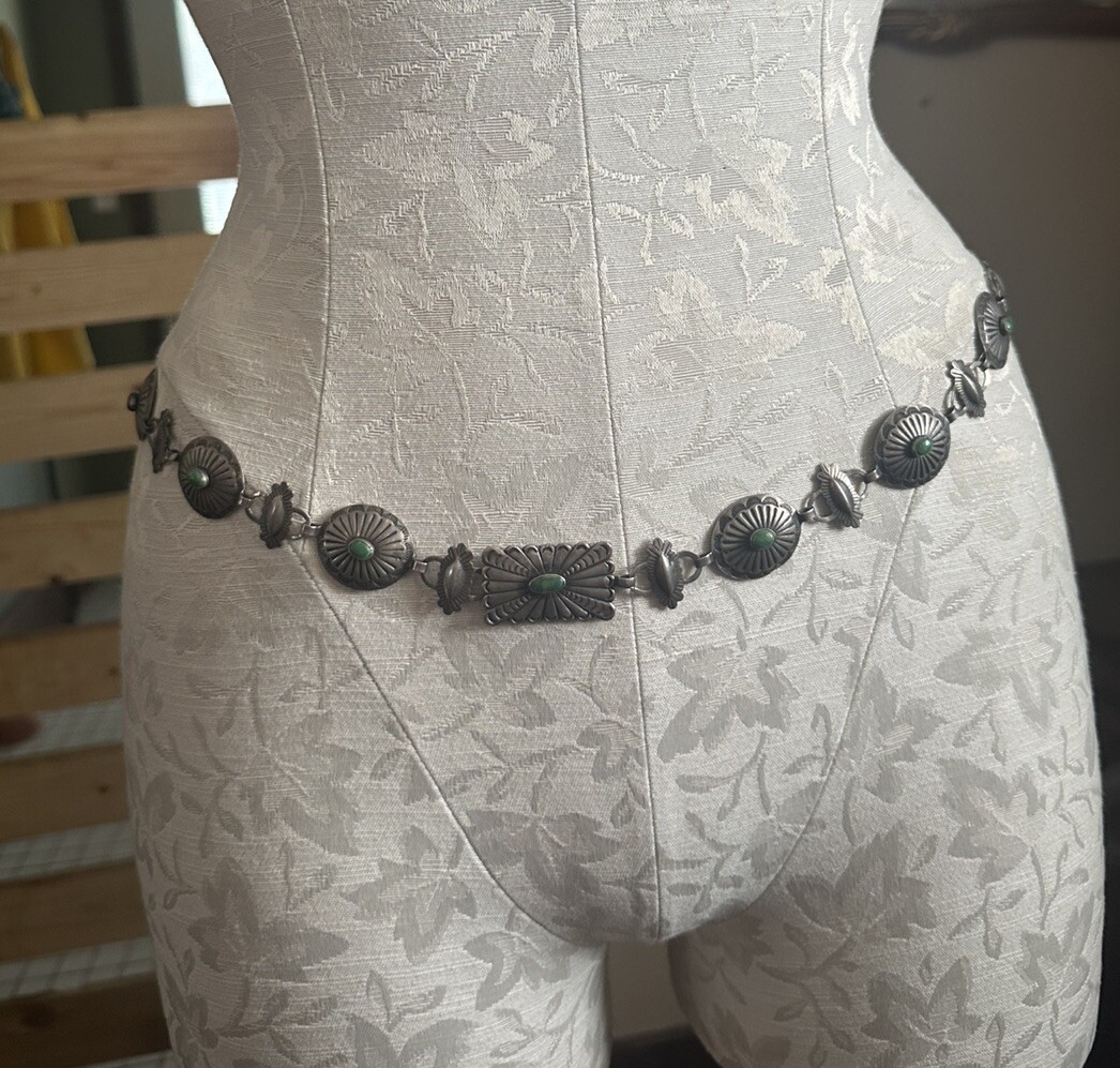 Estate Native American Sterling Silver Turquoise Concho Belt 30.5 inches