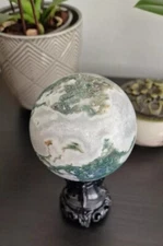 Moss Agate Crystal Druzy Sphere 515g Free Holder 