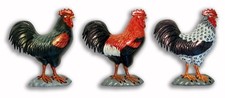 Hand Painted Rooster Wall Mount Decor Plaque Replica 6" Set Of 3 