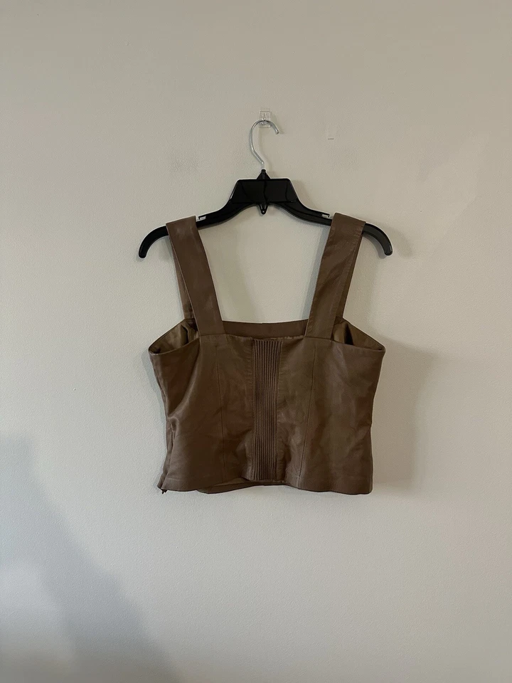 Vince Square Neck Lamb Leather Cropped Tank Top Fawn Brown 6 - Image 3 of 4