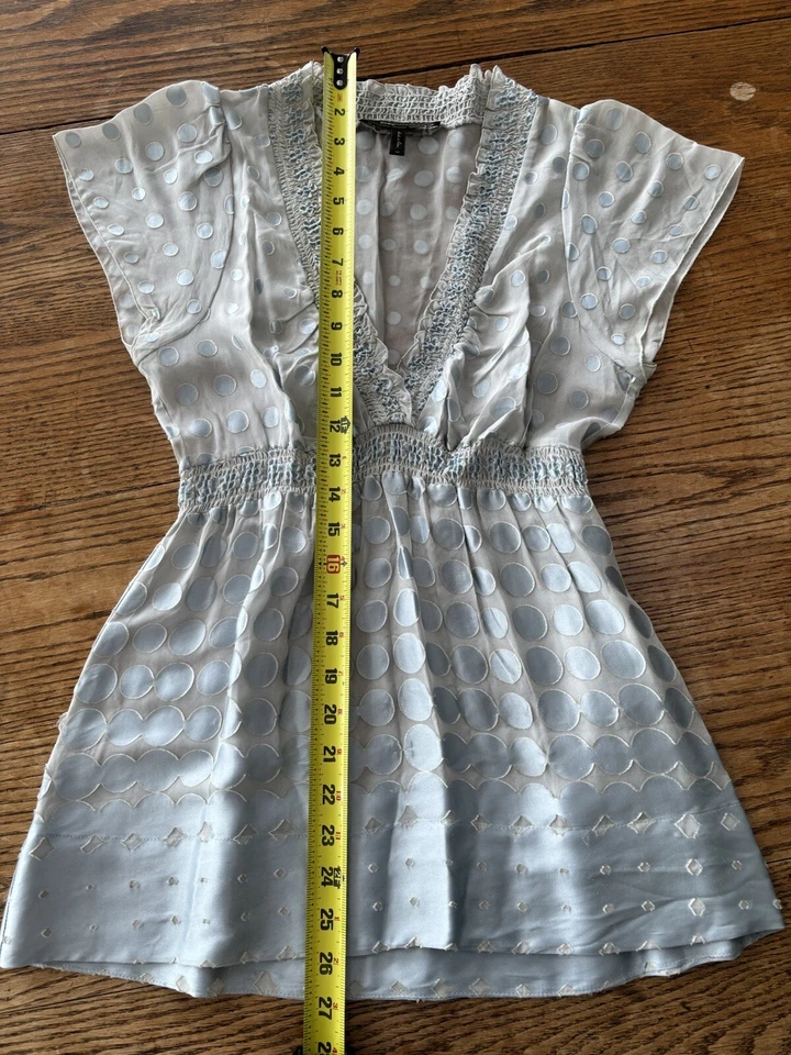 Blusa para mujer BCBG Maxazaria Lt azul seda y rayón talla XS Foto 4 de 4