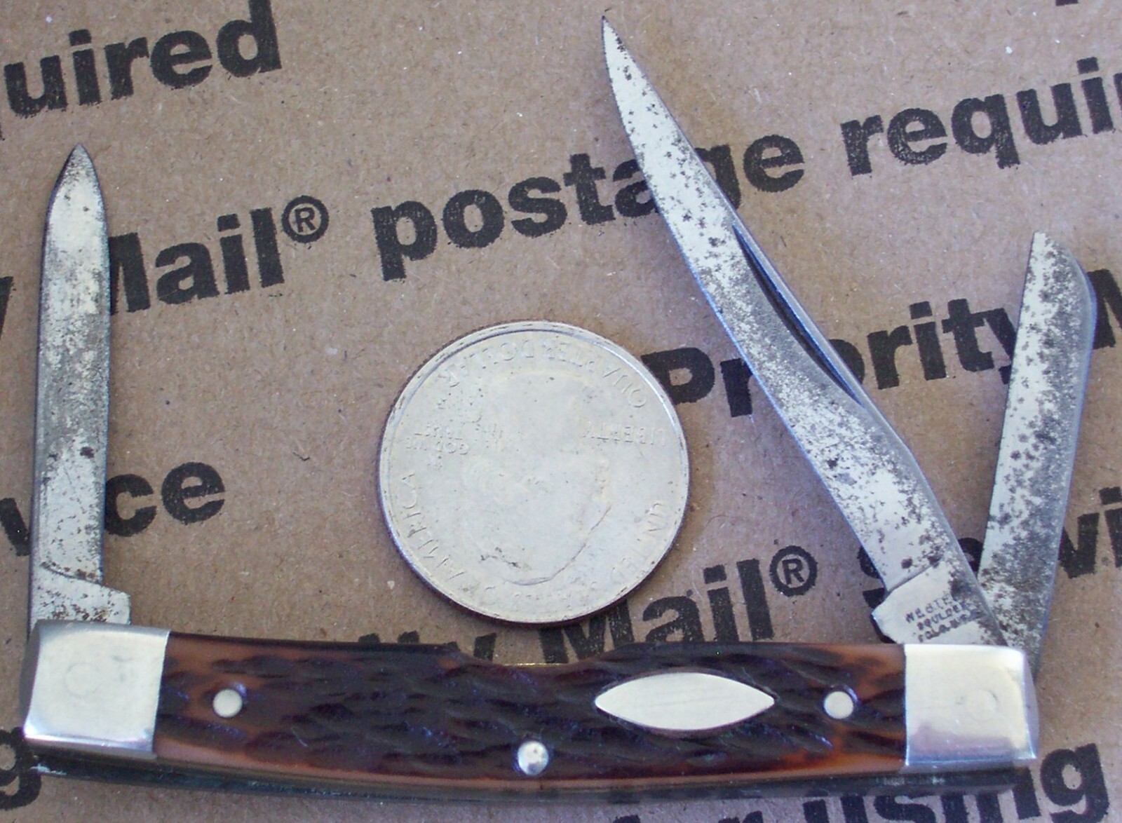 Vintage WESTERN POCKET KNIFE 445 STOCKMAN pattern Knife BOULDER COLO. U