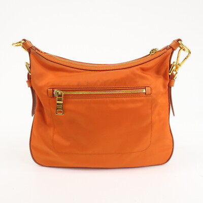 PRADA Triangle Logo Nylon Leather 2Way Shoulder Bag Orange